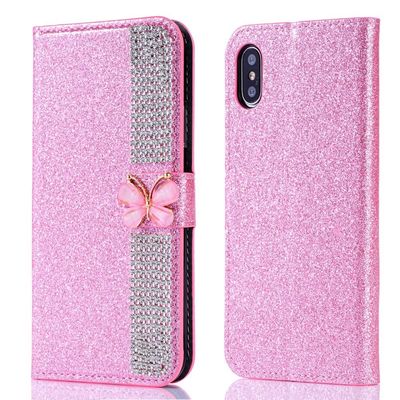 Flash Powder Electroplated Diamond Inlay Phone Case Per Iphone Xr Xs 11 12 13 14 Pro Max Cell Cover