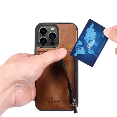 Cassa di lusso di cuoio genuina del portafoglio di Iphone delle casse del telefono moderna
